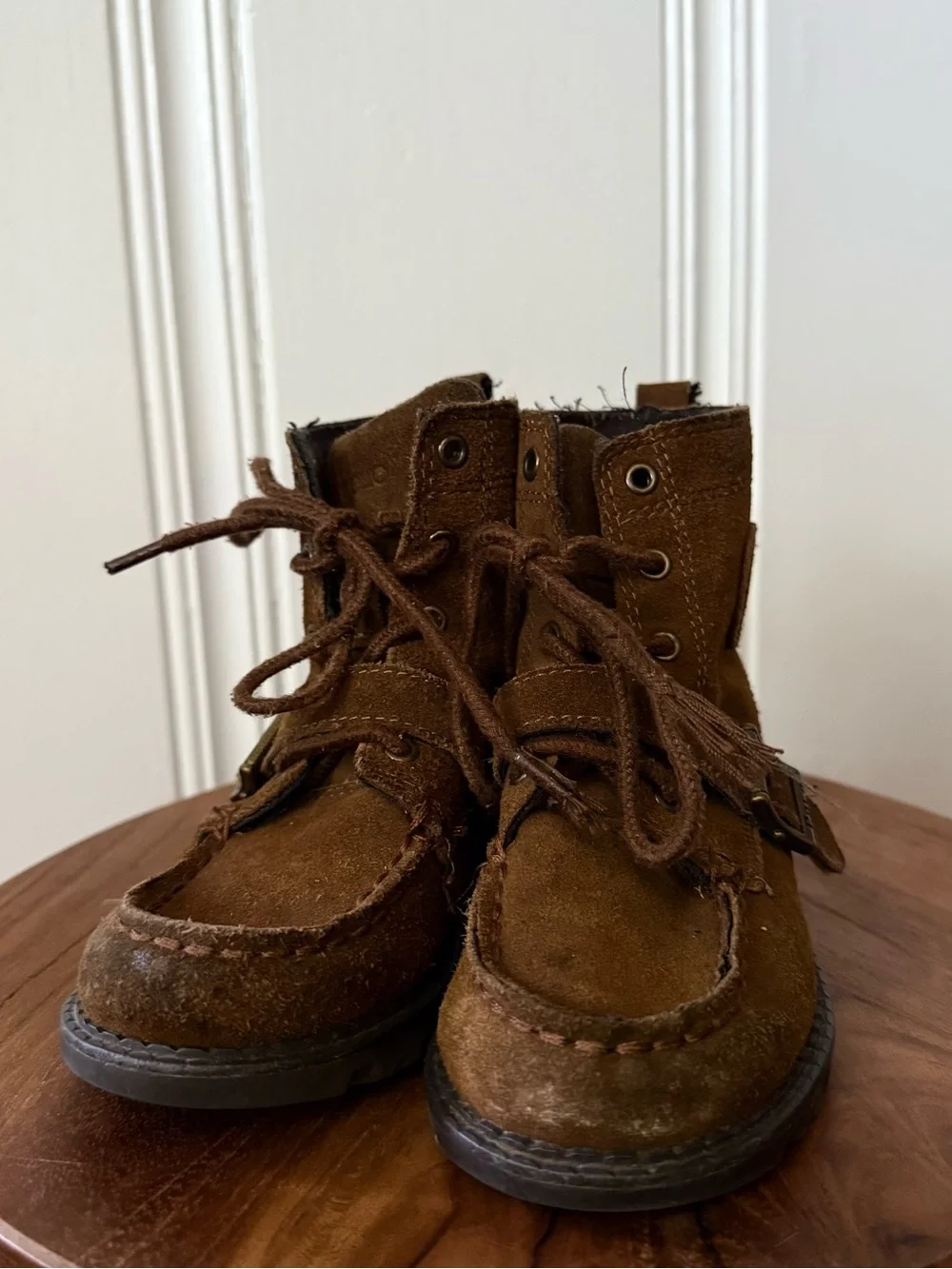 Ralph Lauren Kids Brown Suede Leather Lace-Up Ranger Boots
